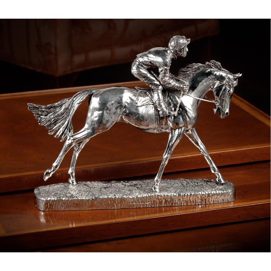 Sterling Silver Horse and Jockey Sculptures